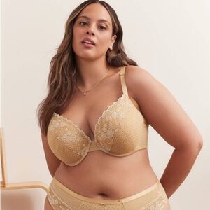 NEW Déesse Underwire Padded Plunge Bra with Embroidery - 38G Nude Multi Straps
